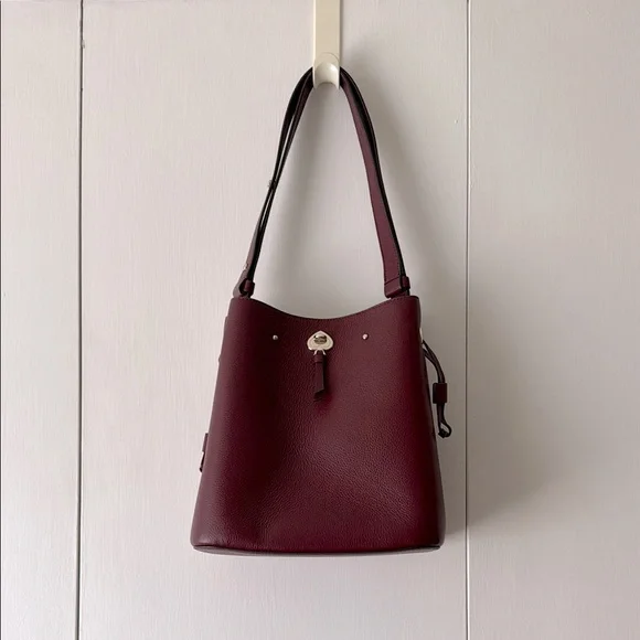 Kate Spade Leather Burgundy Shoulder Bucket Bag with Sleek Design - Picture 1 of 10